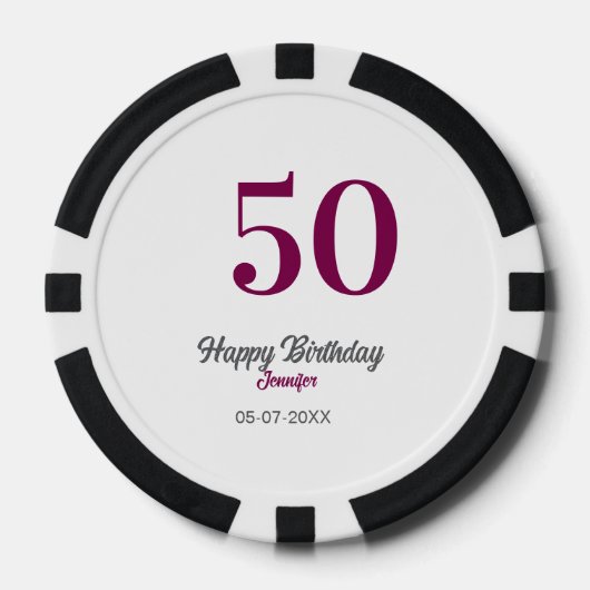 50歳の誕生日 名前 日付 年 テンプレート マーブル ポーカーチップ (正面)