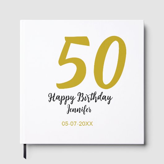 50歳の誕生日 名前 日付 年 テンプレート 黒 ゲストブック (正面)