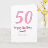 50歳の誕生日 名前 日付 年 ピンク 赤 太字 カード (黄色い花)