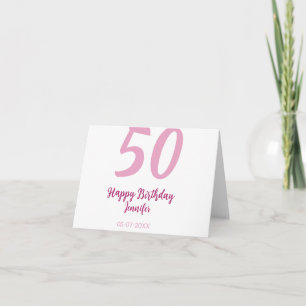 50歳の誕生日 名前 日付 年 ピンク 赤 太字 サンキューカード
