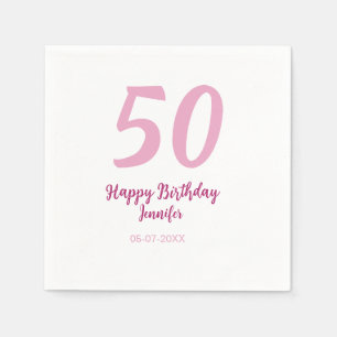 50歳の誕生日 名前 日付 年 ピンク 赤 太字 スタンダードカクテルナプキン