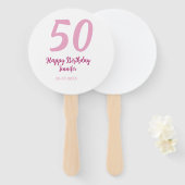 50歳の誕生日 名前 日付 年 ピンク 赤 太字 ハンドファン (正面&裏面)