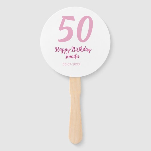 50歳の誕生日 名前 日付 年 ピンク 赤 太字 ハンドファン (正面)