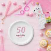 50歳の誕生日 名前 日付 年 ピンク 赤 太字 ペーパープレート (パーティー)