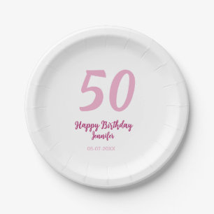 50歳の誕生日 名前 日付 年 ピンク 赤 太字 ペーパープレート