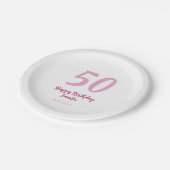 50歳の誕生日 名前 日付 年 ピンク 赤 太字 ペーパープレート (アングル)