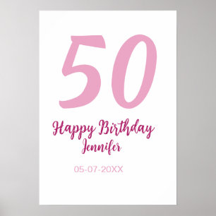 50歳の誕生日 名前 日付 年 ピンク 赤 太字 ポスター