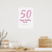 50歳の誕生日 名前 日付 年 ピンク 赤 太字 ポスター (キッチン)