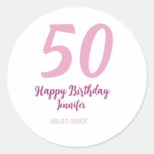 50歳の誕生日 名前 日付 年 ピンク 赤 太字 ラウンドシール
