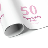 50歳の誕生日 名前 日付 年 ピンク 赤 太字 ラッピングペーパー (ロールコーナー)