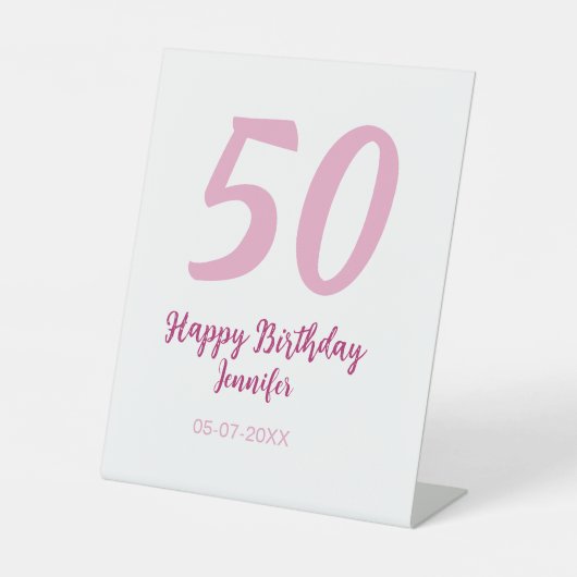 50歳の誕生日 名前 日付 年 ピンク 赤 太字 台座サイン (正面)