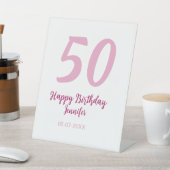 50歳の誕生日 名前 日付 年 ピンク 赤 太字 台座サイン (インサイチュ)