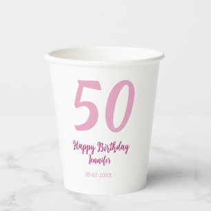 50歳の誕生日 名前 日付 年 ピンク 赤 太字 紙コップ