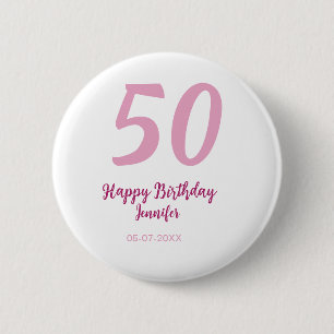 50歳の誕生日 名前 日付 年 ピンク 赤 太字 缶バッジ