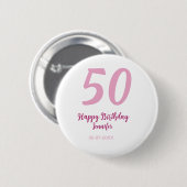 50歳の誕生日 名前 日付 年 ピンク 赤 太字 缶バッジ (正面&裏面)