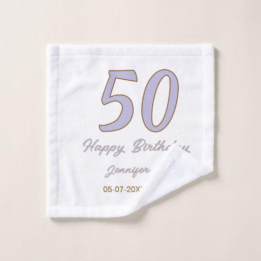 50歳の誕生日 名前 日付 年 紫色 ブラウン モード ウォッシュタオル (ウォッシュタオル)