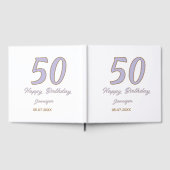 50歳の誕生日 名前 日付 年 紫色 ブラウン モード ゲストブック (全面)