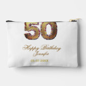 50歳の誕生日 名前 日付 年 金色 花柄 太字 アクセサリーポーチ (裏面)