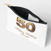 50歳の誕生日 名前 日付 年 金色 花柄 太字 アクセサリーポーチ (見開き)