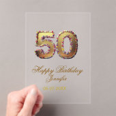 50歳の誕生日 名前 日付 年 金色 花柄 太字 アクリル招待状 (インサイチュ (ポータブル))