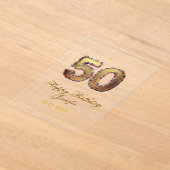 50歳の誕生日 名前 日付 年 金色 花柄 太字 アクリル招待状 (レイダウン)