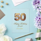50歳の誕生日 名前 日付 年 金色 花柄 太字 アクリル招待状 (インサイチュ (ウェディング))