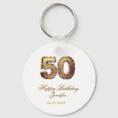 50歳の誕生日 名前 日付 年 金色 花柄 太字 キーホルダー (裏面)