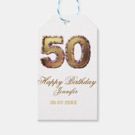 50歳の誕生日 名前 日付 年 金色 花柄 太字 ギフトタグ