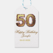 50歳の誕生日 名前 日付 年 金色 花柄 太字 ギフトタグ (裏面)