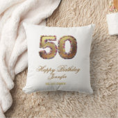 50歳の誕生日 名前 日付 年 金色 花柄 太字 クッション (ブランケット)