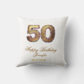 50歳の誕生日 名前 日付 年 金色 花柄 太字 クッション (裏面)