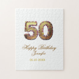 50歳の誕生日 名前 日付 年 金色 花柄 太字 ジグソーパズル