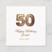50歳の誕生日 名前 日付 年 金色 花柄 太字 スクエア名刺 (裏面)