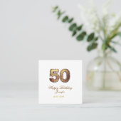 50歳の誕生日 名前 日付 年 金色 花柄 太字 スクエア名刺 (スタンド正面)