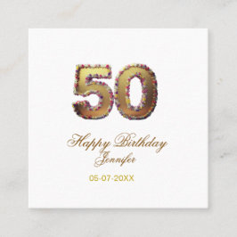 50歳の誕生日 名前 日付 年 金色 花柄 太字 スクエア名刺