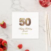 50歳の誕生日 名前 日付 年 金色 花柄 太字 スタンダードカクテルナプキン (インサイチュ)