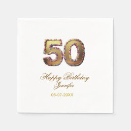 50歳の誕生日 名前 日付 年 金色 花柄 太字 スタンダードカクテルナプキン