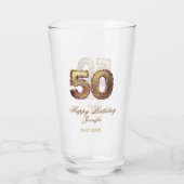 50歳の誕生日 名前 日付 年 金色 花柄 太字 タンブラーグラス (裏面)