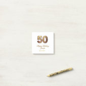 50歳の誕生日 名前 日付 年 金色 花柄 太字 ポストイット (デスク上)