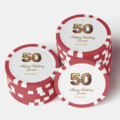 50歳の誕生日 名前 日付 年 金色 花柄 太字  ポーカーチップ (積み重ね)