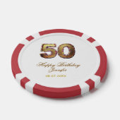 50歳の誕生日 名前 日付 年 金色 花柄 太字  ポーカーチップ (シングル)