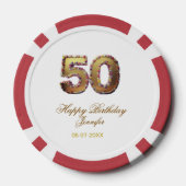 50歳の誕生日 名前 日付 年 金色 花柄 太字  ポーカーチップ (裏面)
