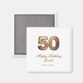 50歳の誕生日 名前 日付 年 金色 花柄 太字 マグネット (正面/裏面)