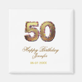 50歳の誕生日 名前 日付 年 金色 花柄 太字 マグネット