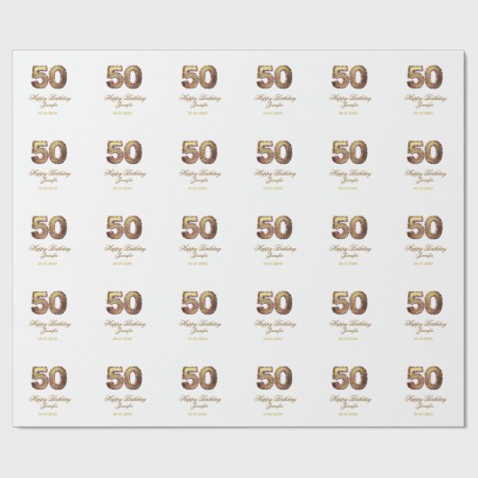 50歳の誕生日 名前 日付 年 金色 花柄 太字 ラッピングペーパー (フラット)