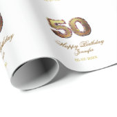 50歳の誕生日 名前 日付 年 金色 花柄 太字 ラッピングペーパー (ロールコーナー)