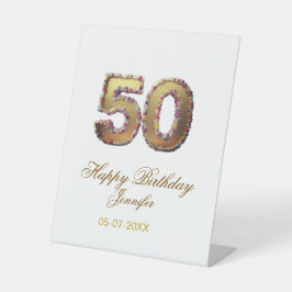 50歳の誕生日 名前 日付 年 金色 花柄 太字 台座サイン