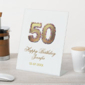 50歳の誕生日 名前 日付 年 金色 花柄 太字 台座サイン (インサイチュ)