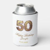 50歳の誕生日 名前 日付 年 金色 花柄 太字 缶クーラー (缶正面)