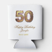 50歳の誕生日 名前 日付 年 金色 花柄 太字 缶クーラー (裏面)